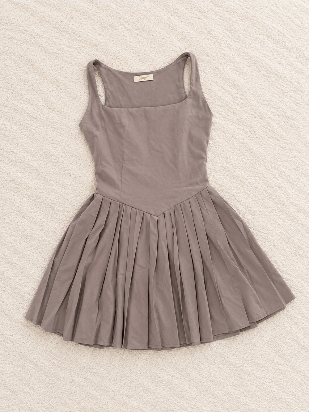 Pleated Sleeveless Dress in Taupe